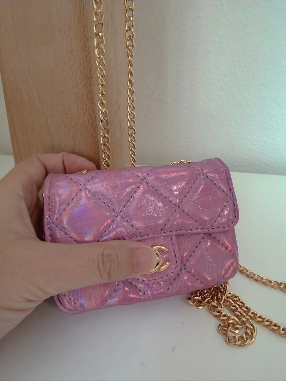 Pink Purple Holographic Mini Crossbody Bag